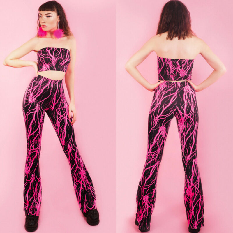 

Women Tracksuit Off Shoulder Print Crop Top Flare Pants Set Lounge Wear Enchanting Suit Two Piece Set Fast Shipping, Rose and black