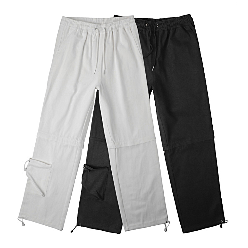

Original Zipper Pockets Joggers Drawstring Pants Straight Solid Loose Casual Streetwear Baggy Track Pants Hip Hop Trousers Mens, Black