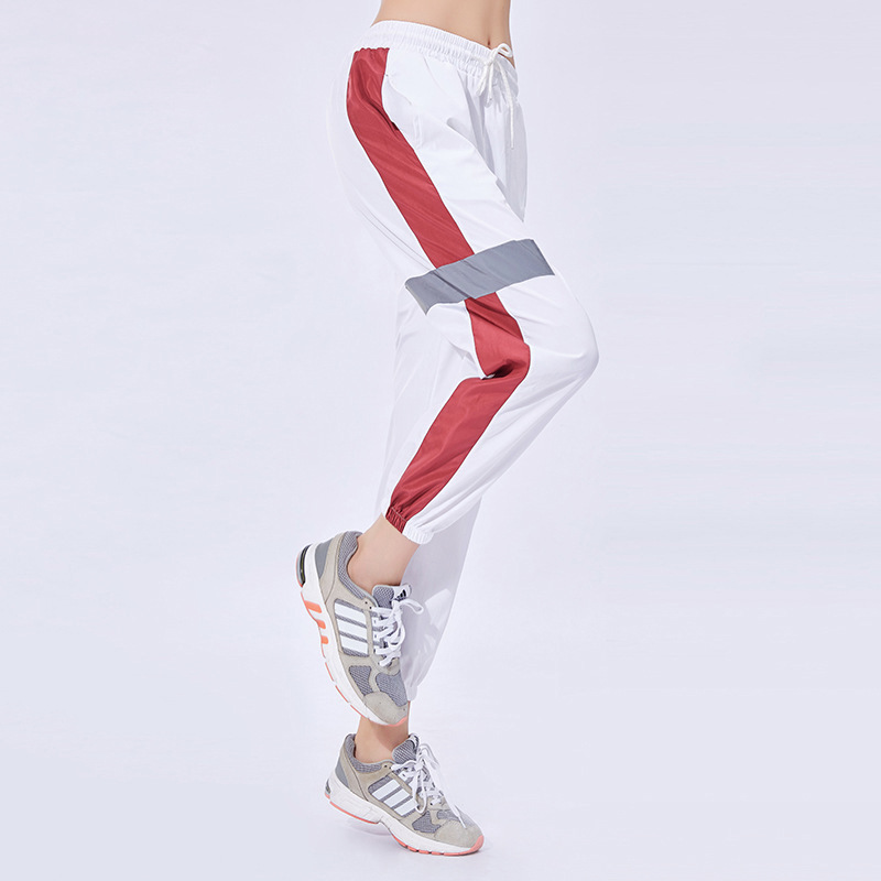 

Qiancai Feier Women' Loose Breathable Casual Reflective Stripe Sports Pants Slim Yoga Fitness Running Tapered Beam Pants, Black