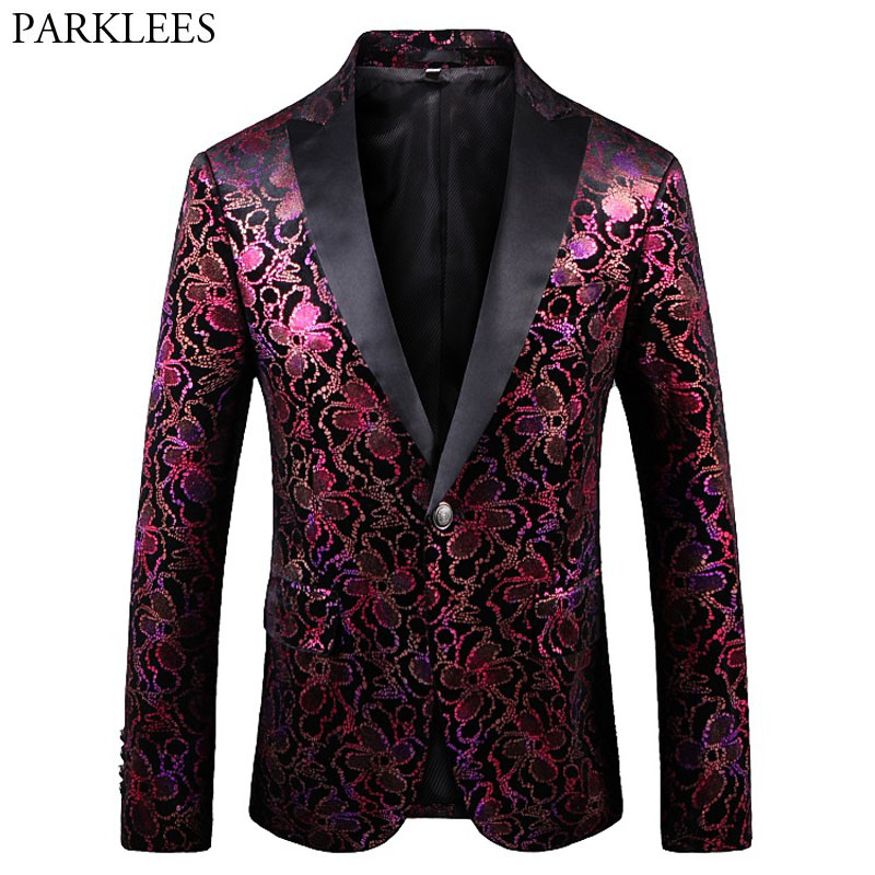

Fancy Floral Dress Suit Blazer Men Luxury Retro Single Button Velvet Blazers Mens Wedding Groom Dinner Stylish Costume Homme 4XL, As picture