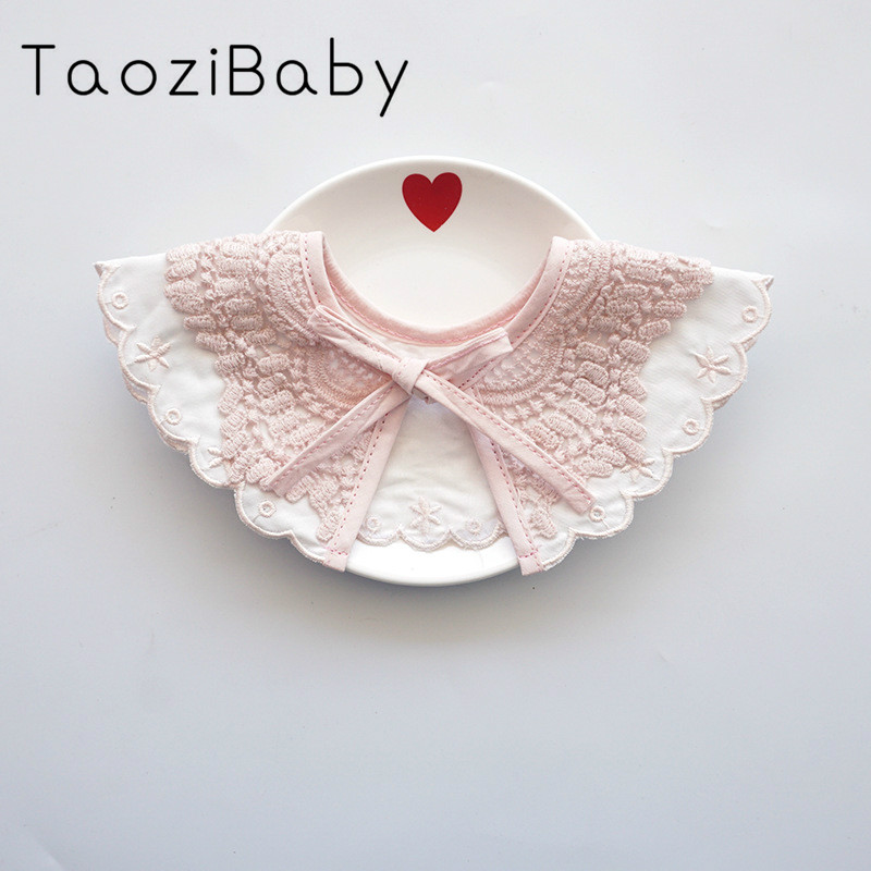 

Baby Bibs 360 With Lace Baby Girl Scarf Lace-up Feeding False Collar Stuff Cute Infant Newborn Things 95% Cotton, White