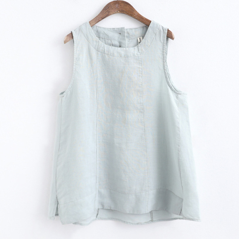 

Johnature Women Cotton Linen Vests Tank Solid Color O-Neck Sleeveless 2020 New Summer Loose Vintage Women Tank, Green