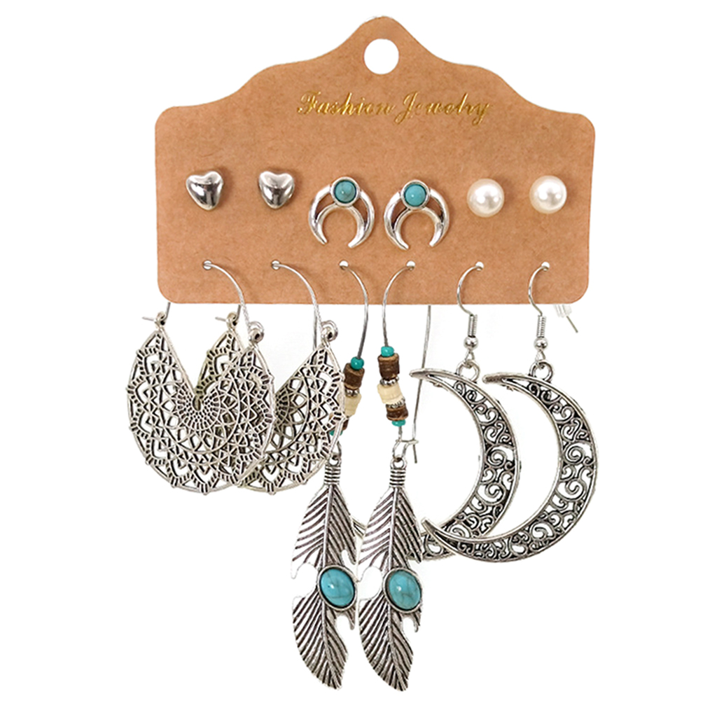 

6 Pairs Boho Women Simple Circle Ear Stud Drop Dangle Earrings Fashion Design