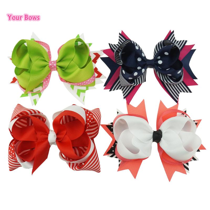 

Your Bows 5.5 Inches Striped Ribbon Bows Hair Clips Girls Hair Cute Hairpin Headbands Girl Headwear Kids Accessories, As picture