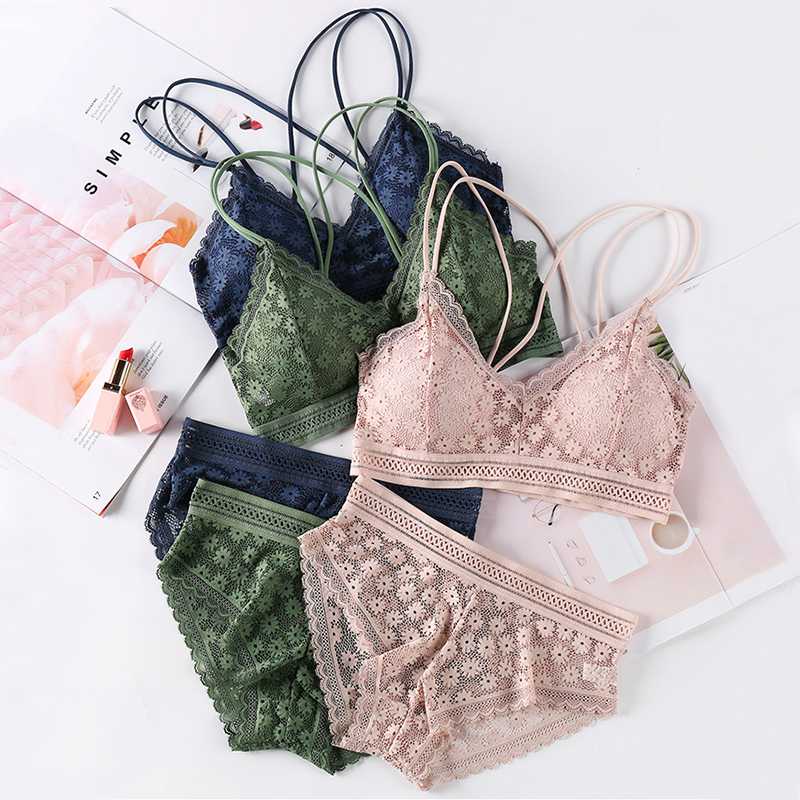 

Sexy Lace Bra Sets Women Seamless Bralette Ultrathin Panties Padded Lingerie Backless Vest Wirfree Underwear Female Intimates #F