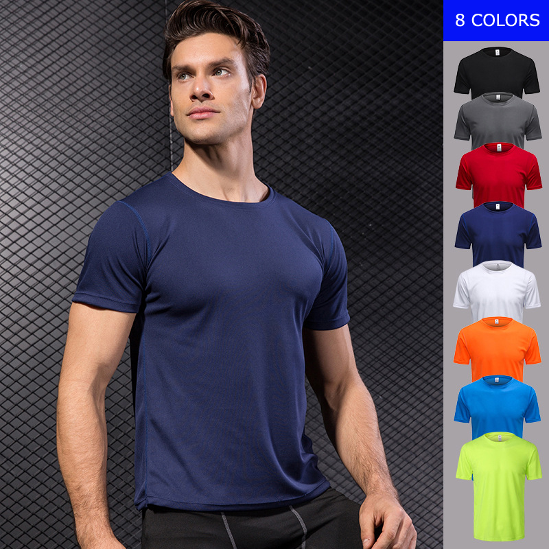 

Men' Sports T-shirt Running Fitness Training Gym Short Sleeve Loose Leisure Breathable Quick Fast Drying Shirt Blouse Top 1203, Black