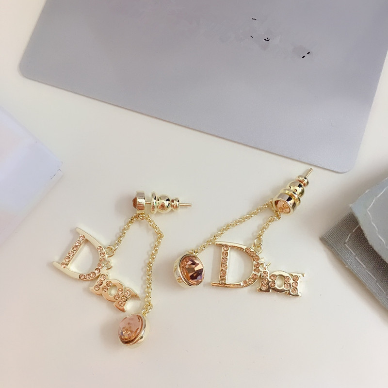 D home letter earring Diamond 925 silver needle female earring accessory anti-allergy High version-image-554770662