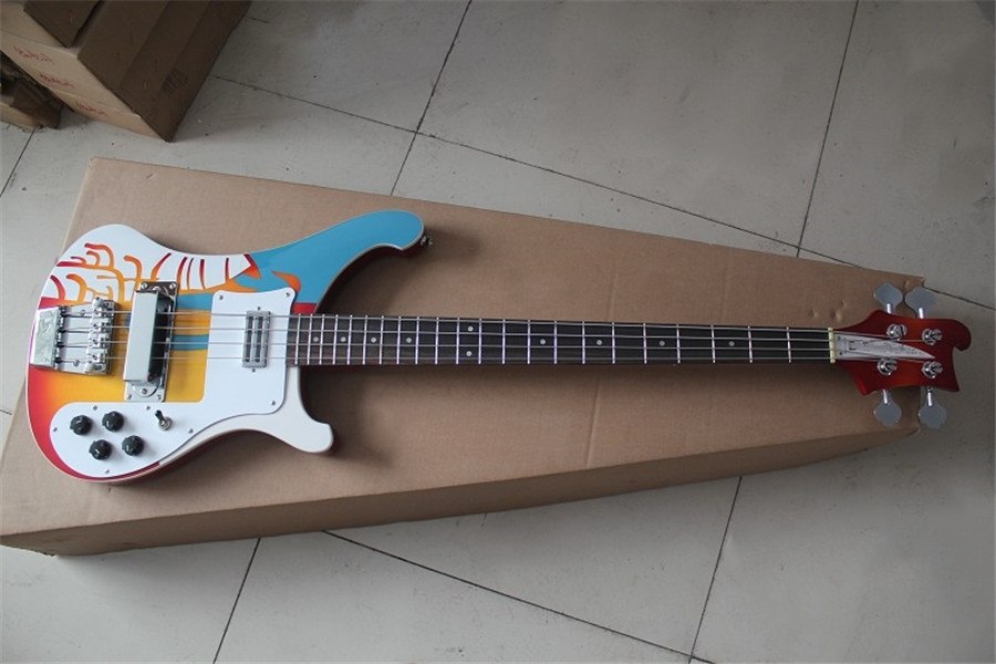 

free shipping rick 4003 4 strings bass guitar,right handed bass,left handed bass,cherry pattern body,rosewood fretboard shell inlay,chremo