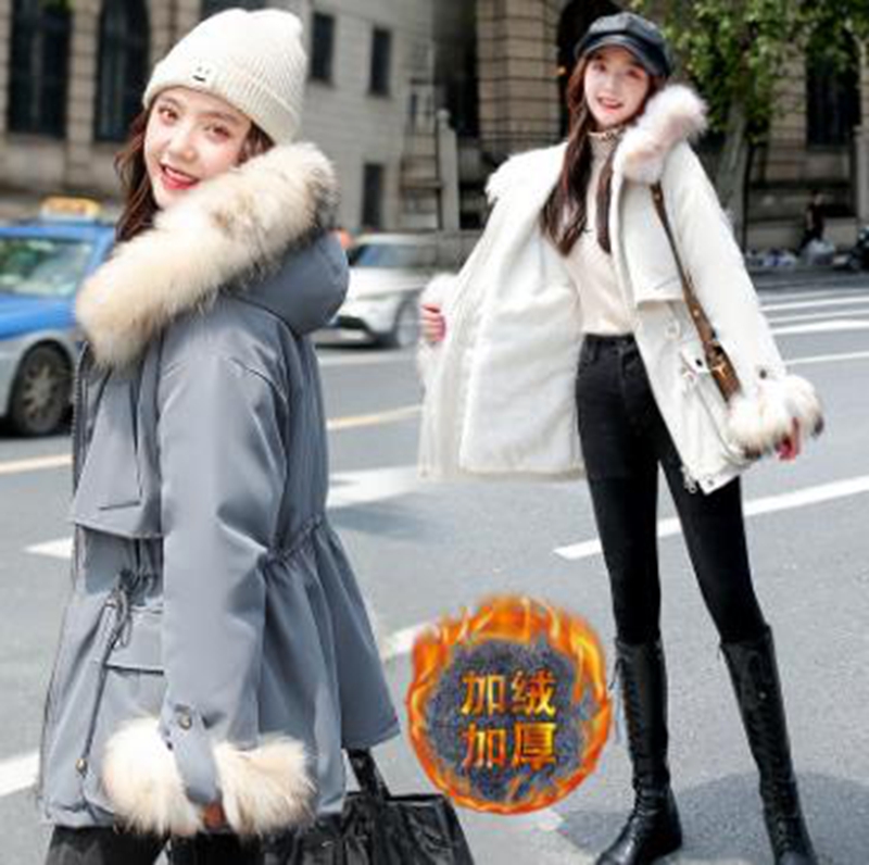 

Wholesale Winter Coat Faux Fur Coats Snow Wear Hooded Thick Cotton-padded Loose winter Women Jackets Parka, Gray