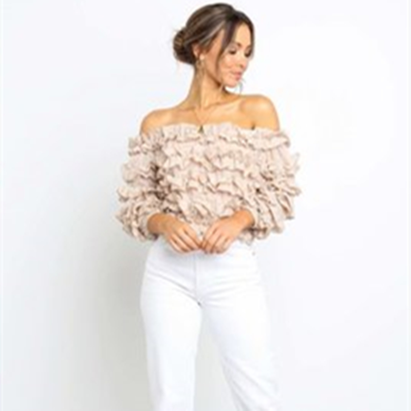 

2020 New Autumn Shirt Female Fashionable Lotus leaf Solid color Short Commute Office lady Lacework Loose Women Tops Blouse Vogue, White