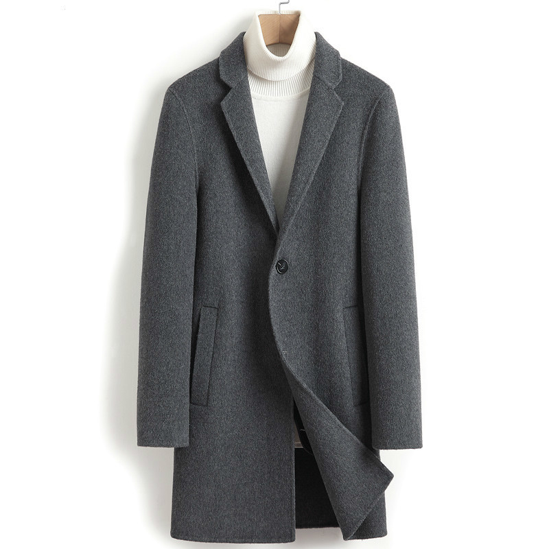 

Double-sided Wool Coat Cashmere Long Jacket Men Korean Autumn Mens Overcoat Coats and Jackets Abrigo Hombre 2020 4432 J3582, Black