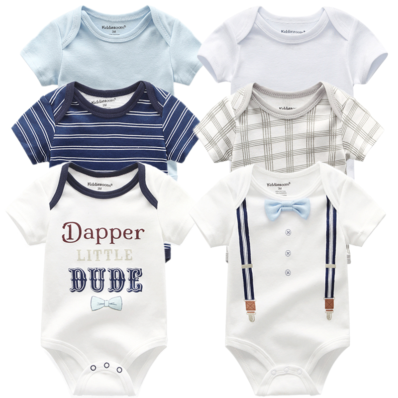 

6pcs/lot 2020 Baby Bodysuit Novelty Newborn Body Suits Short Sleeve Overalls Infant Jumpsuit Cartoon 0-12M kids clothes, Blue 6002
