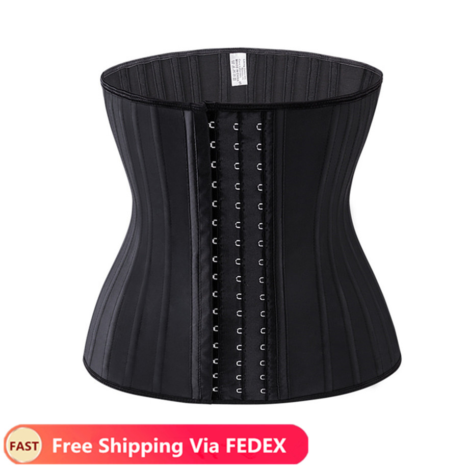 

Womens Latex Waist Trainer 25 Spiral Steel Boned Black Cream Waist Slimming Cincher 3 Hooks And Eyes Corset Underwear Corselet
