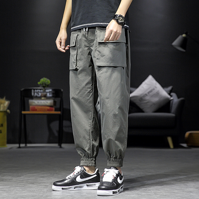 

Men Multi-pocket Cargo Pants Men Harajuku Hip Hop Streetwear Joggers Man Elastic Waist Sweatpants Techwear Male Pants, Gray
