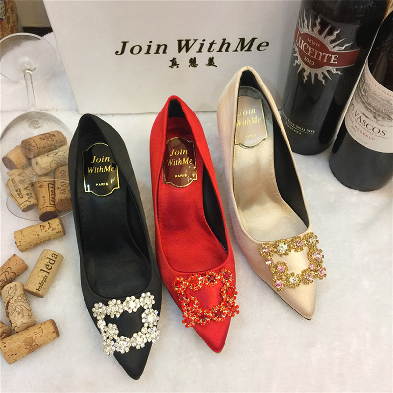 Summer New Simple Pointed Pearl Net Red Sandals Ins French Girl Stiletto Heels