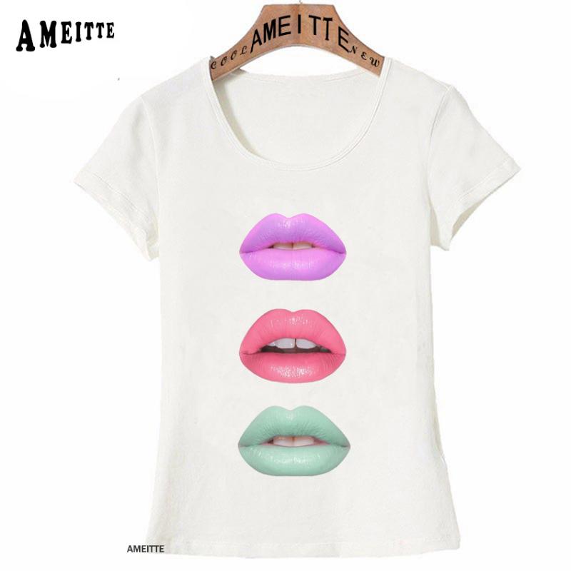 

Pastel lips Lipstick Art T-Shirt Fashion Original Make-up Beauty Tops Colorful Summer Women t-shirt Girl Tees White Short Sleeve, Z8382