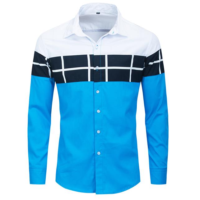 

Casual Mens Shirts Striped Patchwork Designer Shirts Lapel Neck Long Sleeve Single Breasted Mens Tops, White;black