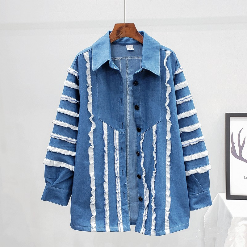 

2020 Autumn Lantern sleeve Denim Jackets Women Outerwear Loose Blue Mid Long Jeans Jacket Coat Female Streetwear Chaquetas Mujer