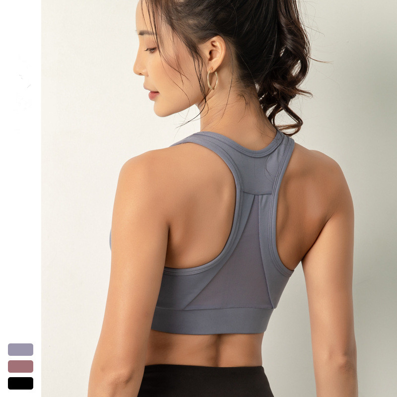 

High Impact Women Fitness Bras Sports Hollow Out Sexy Back Triangle Mesh Patchwork Push Up Yoga Bras Vest Running GYM Tops, Black