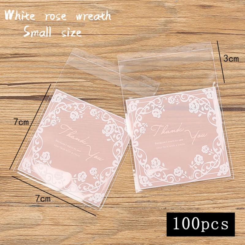 

50pcs/lot Self Adhesive Plastic Bag Romantic Pink Rosette Flower Candy Soap Cookie Handmade Biscuit Wedding Party Gift Package
