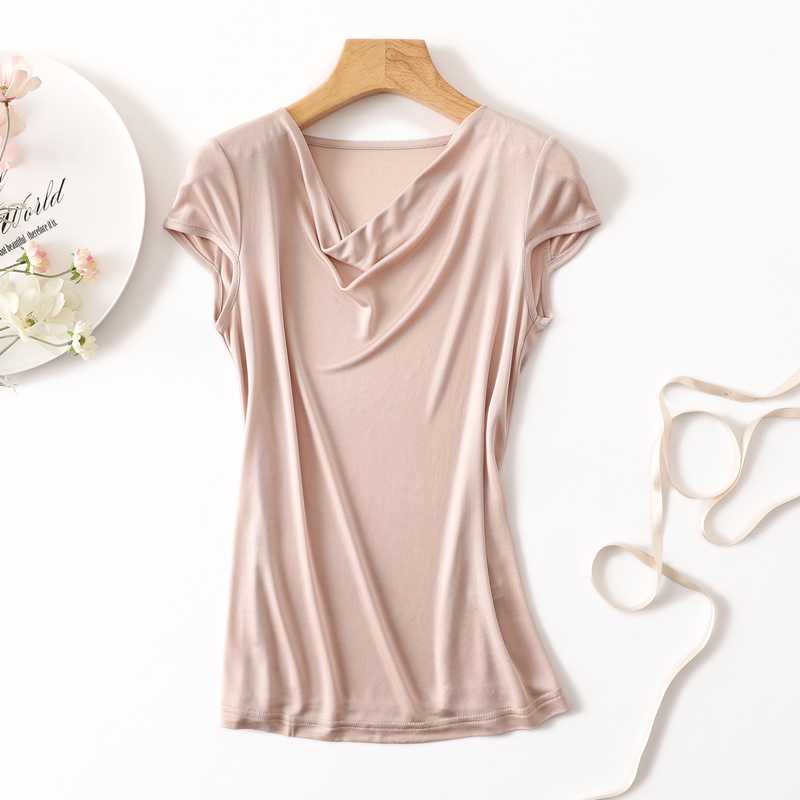 

Natural silk plus size modis streetwear white t shirt women camiseta mujer tshirt t-shirt tee shirt femme tops women shirts, Black