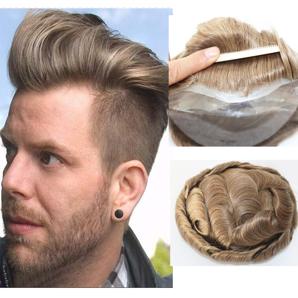 

Thin Skin Toupee Hairpieces For Men Indian Human Hair Replacement Wigs Natural Wave Wig Men, Natural color