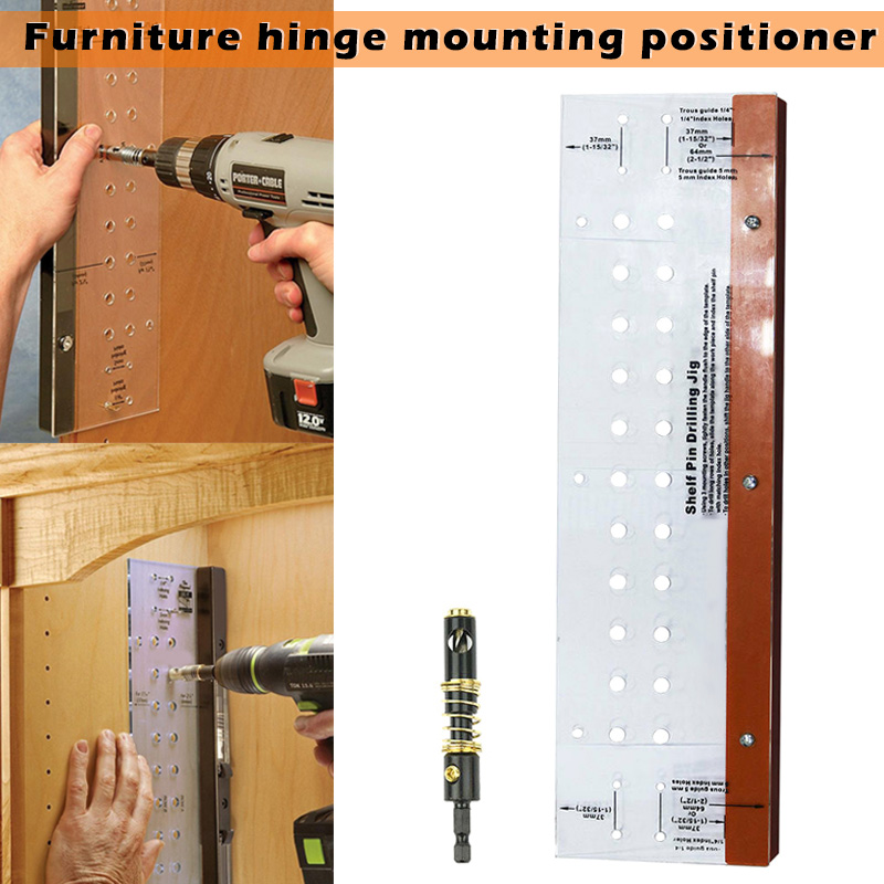

Hinge Mounting Tool Self-Centering Shelf Pin with Drilling Jig Bit for Door Cabinet Furniture MF999