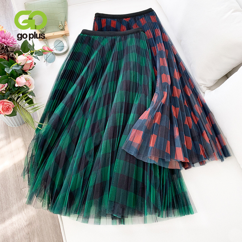 

Summer Women's Skirt Korean Style Elastic High Waist Ankle Length Plaid Skirts Womens Faldas Mujer Moda 2020 Jupe Femme, Black