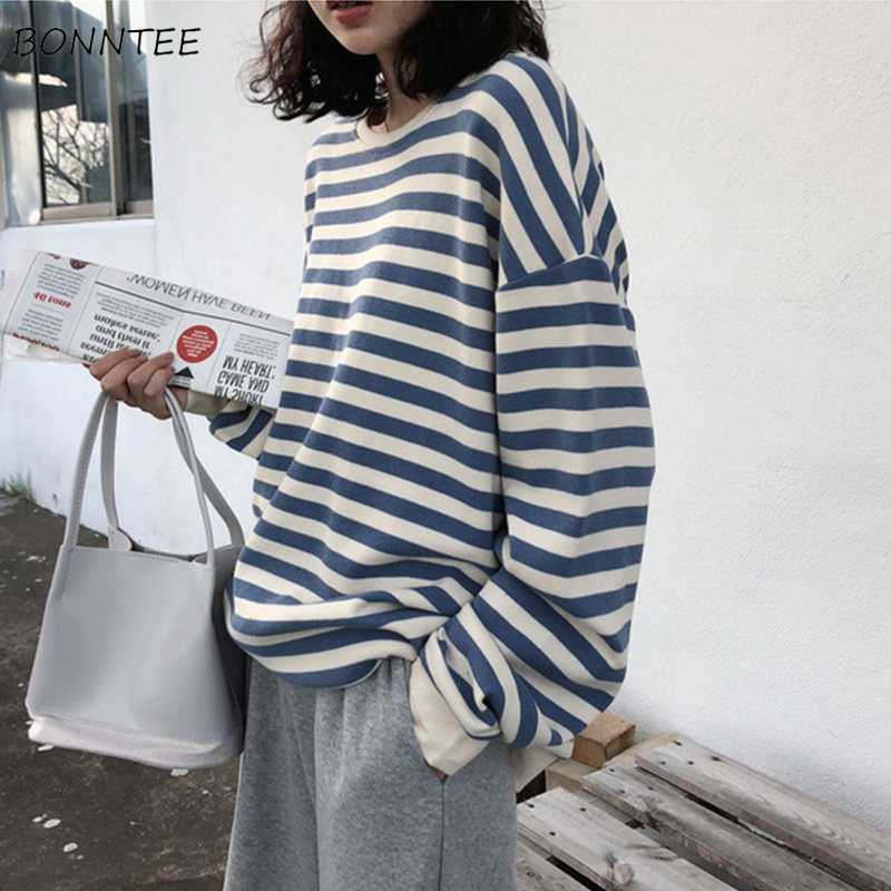 

Hoodies Women Thin 2020 New Spring Autumn Korean Style Stripe Loose Large Simple Ulzzang Harajuku All-match Womens Clothing Chic, Black
