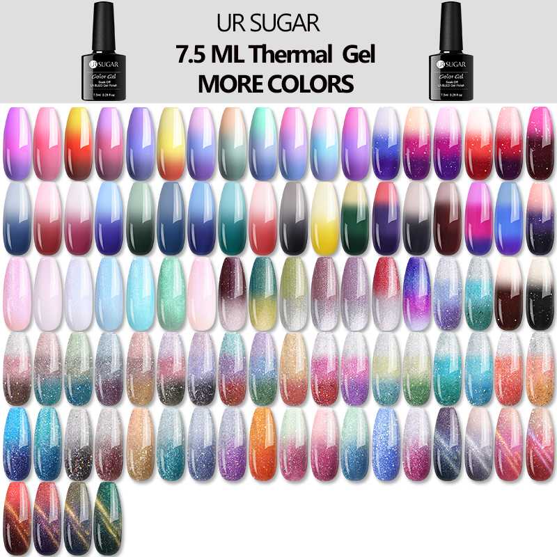 

UR SUGAR 7.5ml Glitter Nail Gel Holographics Thermal Gel Polish Temperature Changing Long Lasting Soak Off UV LED Nail varnish, Top coat