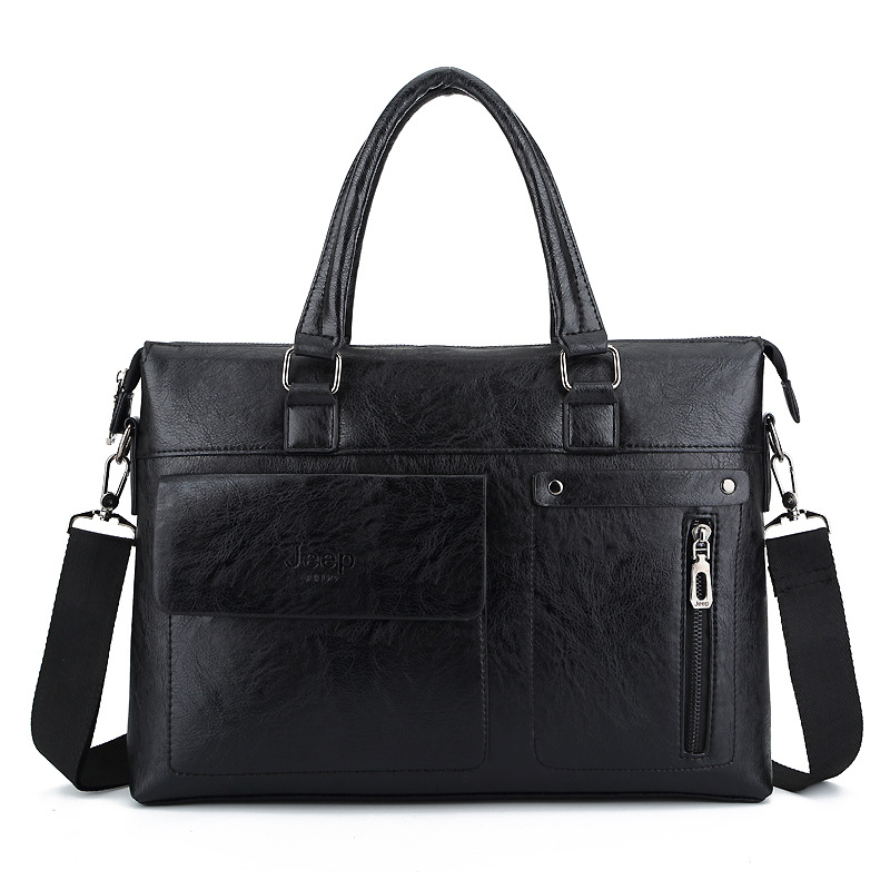 

Designer Men Briefcase Leather Shoulder Bags For 13 Inch Laptop Bag big Travel Handbag Male Business Bags, Black