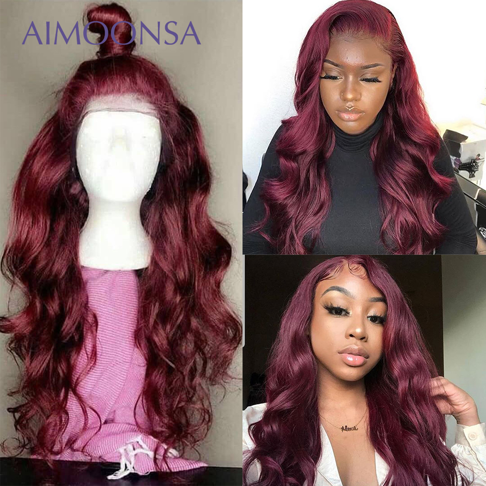 

Burgundy Lace Front Wig Red Human Hair Wigs For Black Women 150% Density Colored Ombre Lace Front Wigs 13x6 Lace Front Wig, Ombre color