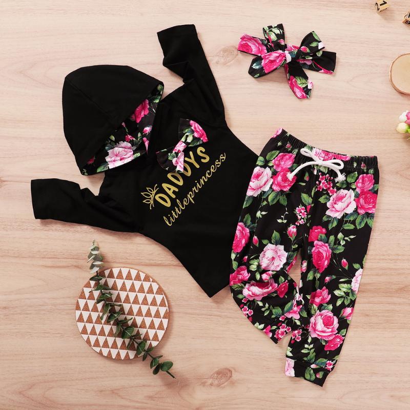 

Autumn Letter Print Hoodies Baby Girl Clothes Set 3Pcs Floral Newborn Baby Clothes Outfits Tops+Pant+Headband Infant Suit D30, Rose red