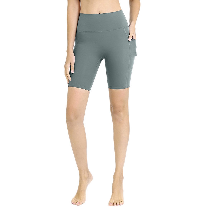 

Summer Ladies Yoga Shorts Double Side Pockets Sports Tights Seamless Fitness Shorts, Black