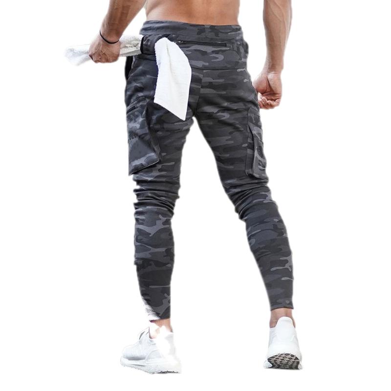 

2020 Men Sports Running Pants Casual Camouflage Fitness Trousers Breathable Elastic Waist Zipper Jogger Sweatpants with Pocket, Beige
