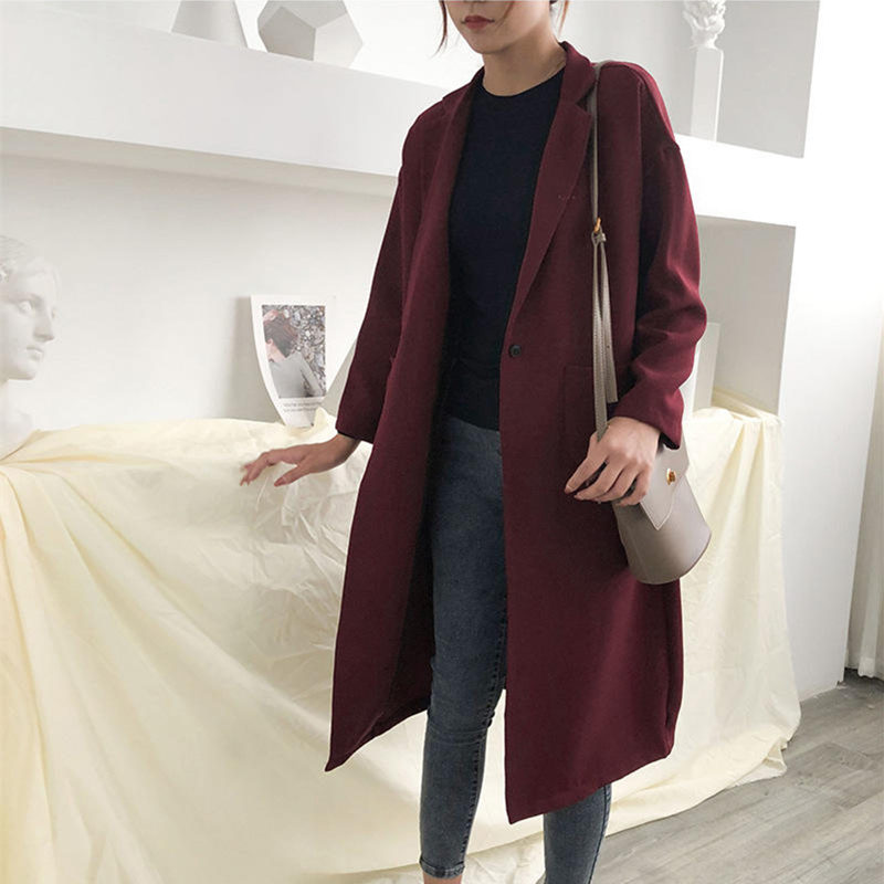 

Spring Autumn Suit Trench Coat Female Elegant Loose Long Windbreaker Women Clothes Casual Long Sleeve Trench Women Coats Q2820, Tan;black