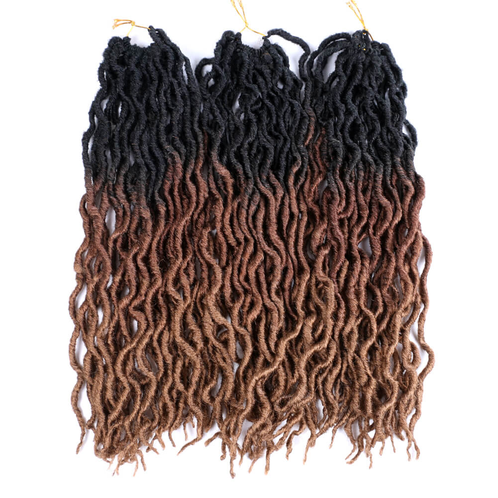 

Ombre Curly Crochet Hair Synthetic Braiding Hair Extensions Goddess Faux Locs 18 Inch Soft Dreads Dreadlocks Hair with marley, T1b/350