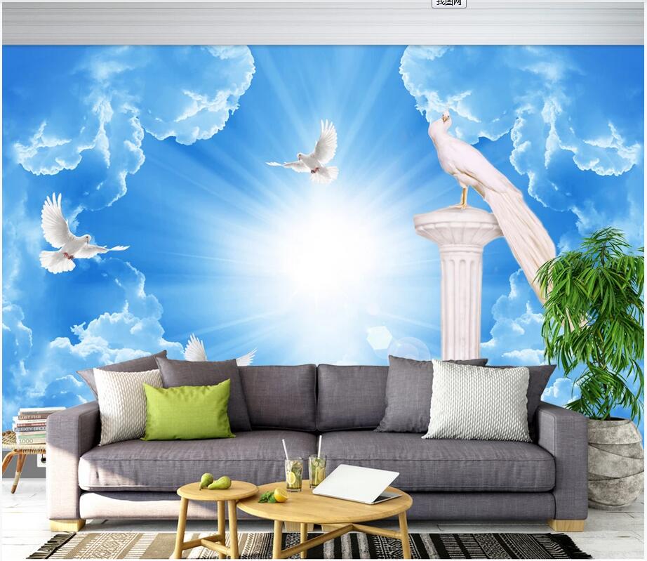 

Custom photo wallpaper mural 3d wall paper Fantasy sky European peacock TV background wall sticker wallpaper on the wall nature, Non-woven wallpaper