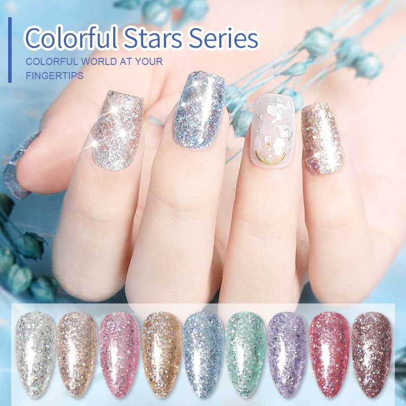 

SKVP Glitter Bright Soak Off UV Gel Polish Multi Shape Thermal Sequin Semi Permanent LED Nail Art Gel Starry Color Lacquer, 006