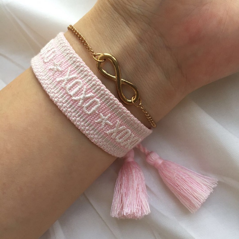 

sweet pink bracelet, women fabric friendship bracelets, super cute washable Bracelet with tassels and adjustable sizes for men women teens