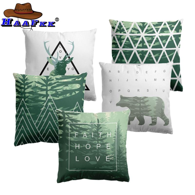 

Nordic Style Green Pillow Cover Geometric Cushion Cover Plants Home Decor Throw Pillows Decorative Pillowcase