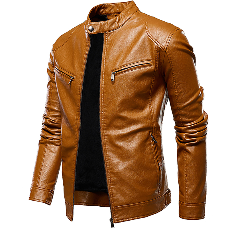 

Autumn Jacket Men New Slim Retro Winter Jackets Male PU Leather Stand Collar Sportswear Suits Mens Bomber Coat Chaqueta Hombre, Black