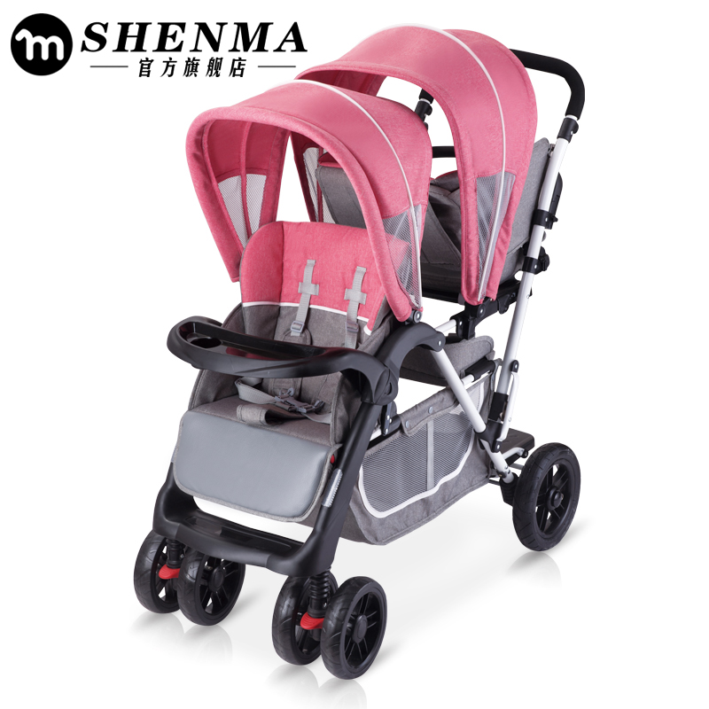 

2020 babyfond Twin baby strollers can sit high landscape umbrella folding four wheel double stroller High quality trolley