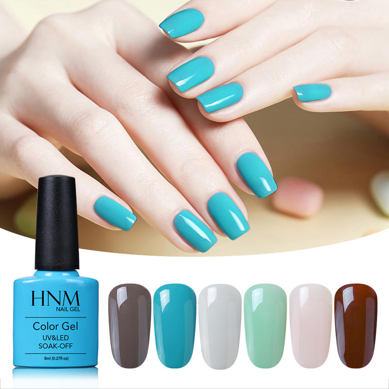 

HNM Turquoise Soft Nude Color Classic Color Gel Nail Varnish 7.3ML 6Pcs Gel Polish Kit Soak Off Primer UV LED Shiny Polish