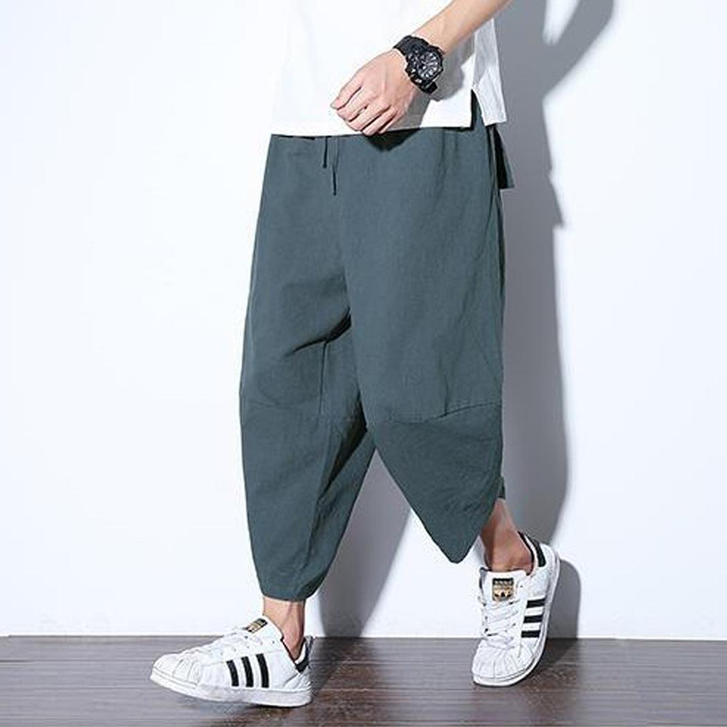 

5XL Men Cotton Linen Harem Pants 2019 Summer Hip Hop Loose Joggers Pants Plus Size Casual Drawstring Trousers Male Sweatpants, Sea green
