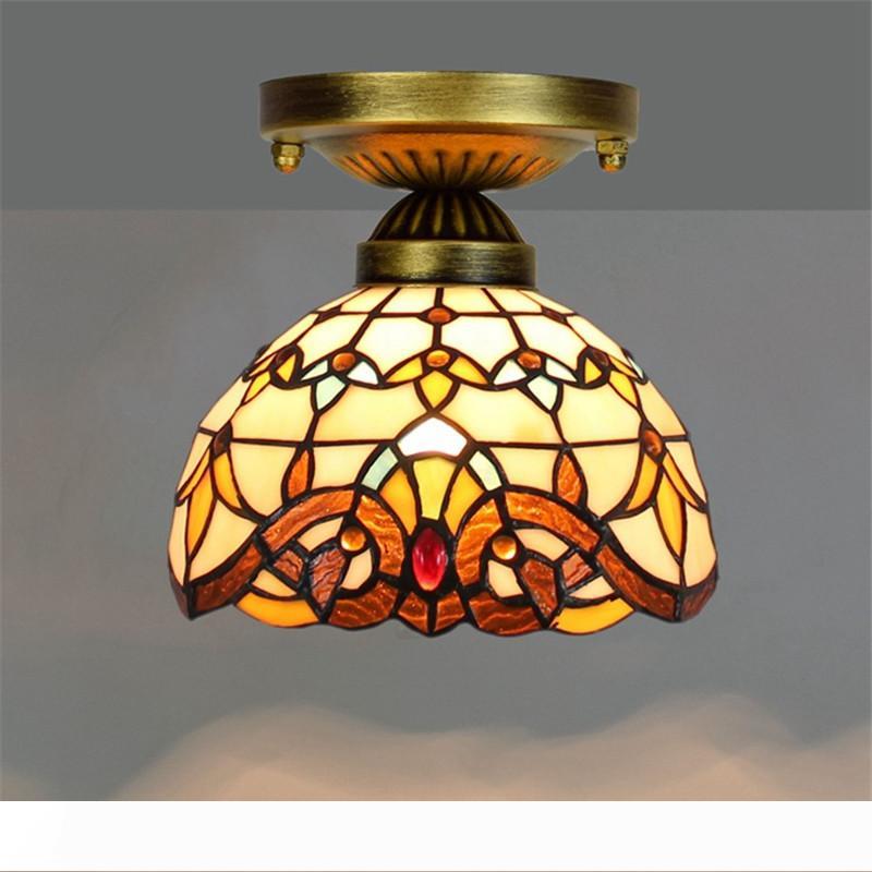 

European retro 8 inch 20CM Tiffany stained glass aisle corridor balcony small ceiling lamp yellow baroque lamp TF014