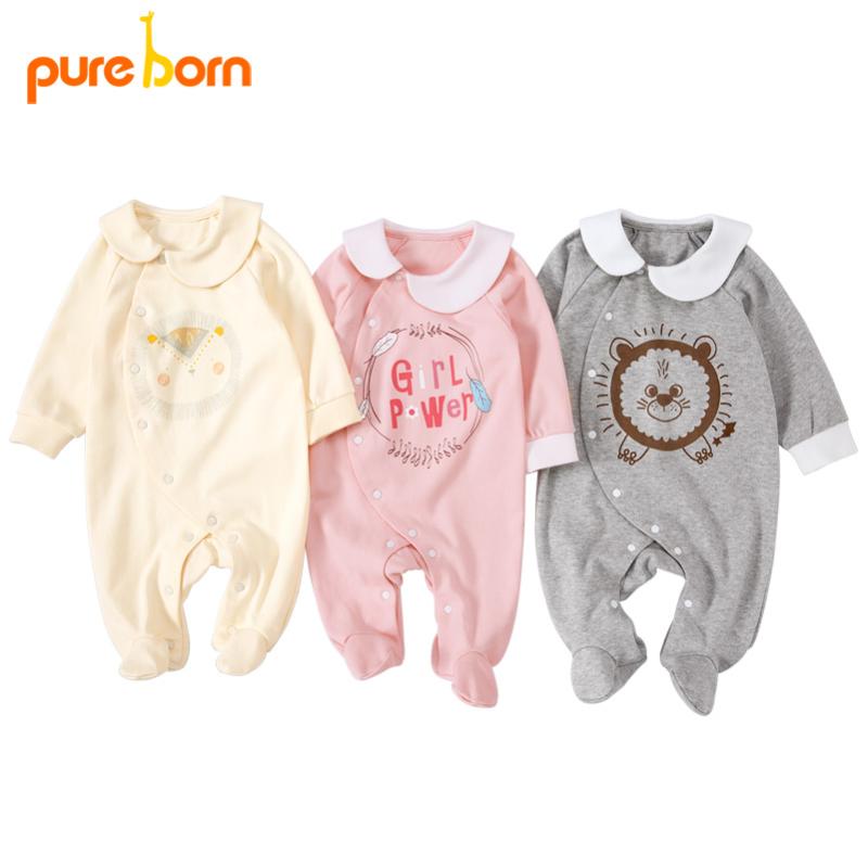 

Pureborn Newborn Baby Footies Footed Jumpsuit Baby Boys Clothes Cotton Pajamas Long Sleeve Spring Autumn Outfit, Gray