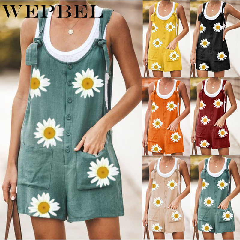 

WEPBEL Casual Loose Sleeveless Rompers Playsuit Suspenders Overalls Outfits Womens Jumpsuit Summer Bib Pants Shorts, Orange