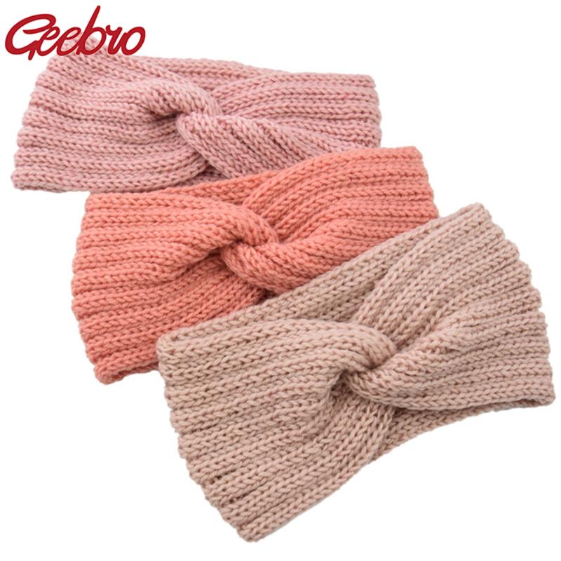 

Geebro Fashion Warm Crochet Knitting Woolen Headbands Winter Women Bohemia Weaving Cross Headbands Handmade Hairbands