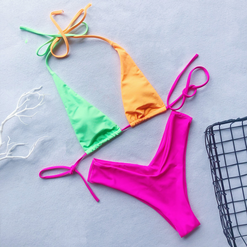 

Women Sexy Tie-dye Halter Bikini Two-piece Beach Swimsuit Ladies Quick Dry Swimwear, As picture